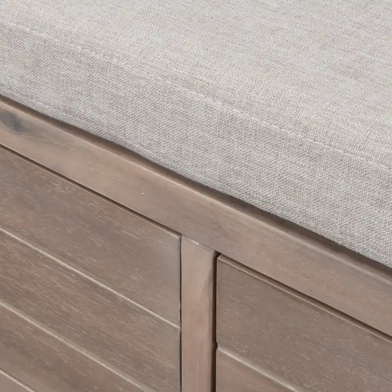 Banc de rangement rustique 1 place avec coussin, 2 tiroirs et panier amovible, coloris expresso / chêne / blanc / bleu