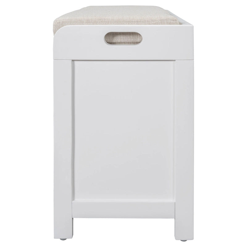 Banc de rangement rustique 1 place avec coussin, 2 tiroirs et panier amovible, coloris expresso / chêne / blanc / bleu