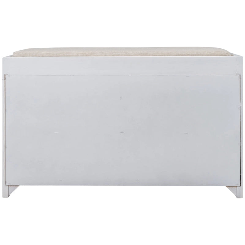 Banc de rangement rustique 1 place avec coussin, 2 tiroirs et panier amovible, coloris expresso / chêne / blanc / bleu