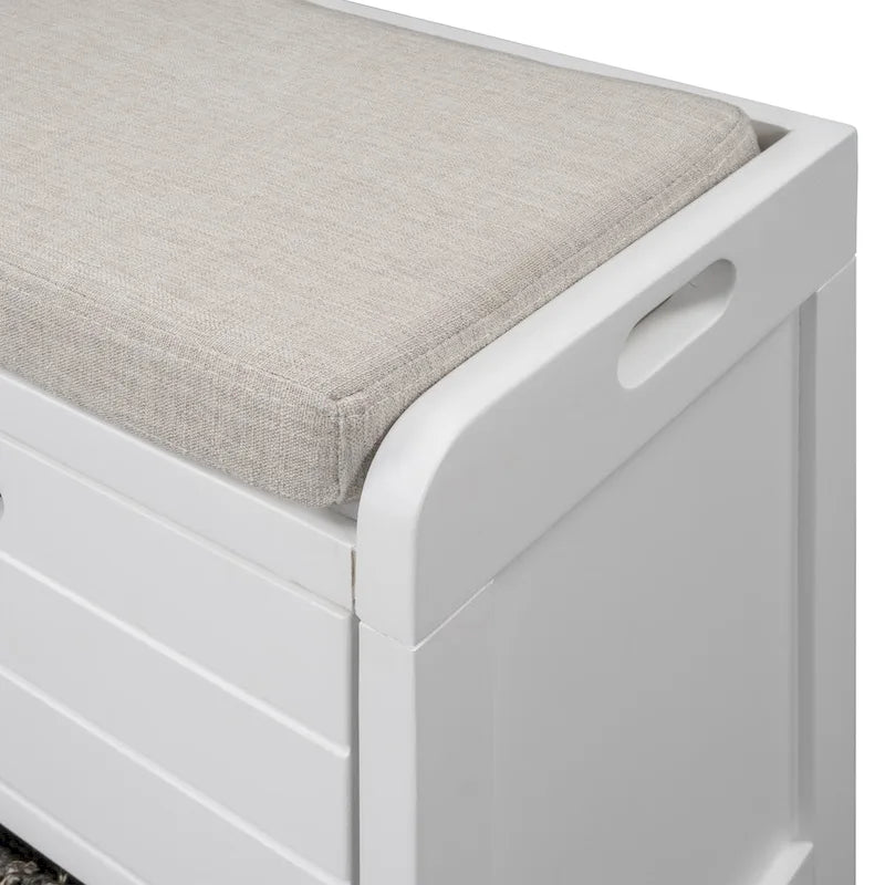 Banc de rangement rustique 1 place avec coussin, 2 tiroirs et panier amovible, coloris expresso / chêne / blanc / bleu