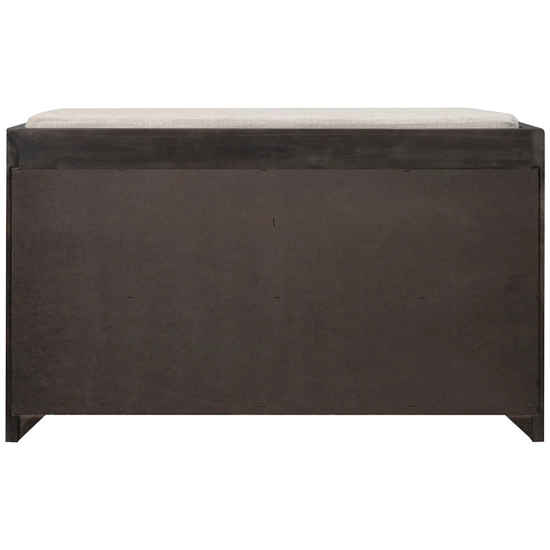 Banc de rangement rustique 1 place avec coussin, 2 tiroirs et panier amovible, coloris expresso / chêne / blanc / bleu
