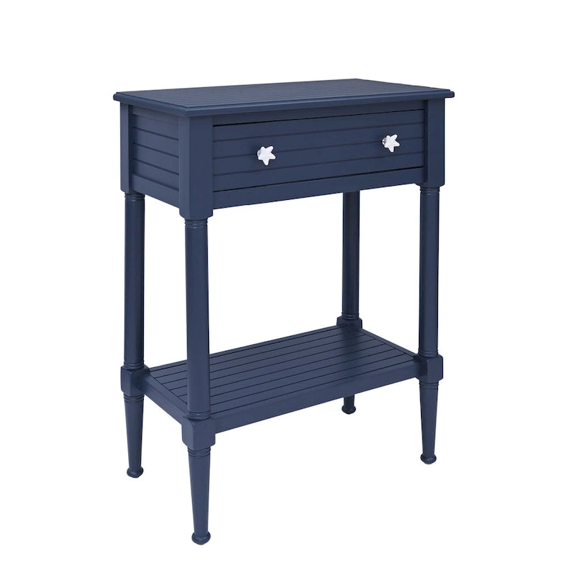 Table d'appoint d'appoint côtière blanche/naturelle/bleue avec tiroir et étagère inférieure, 1 personne
