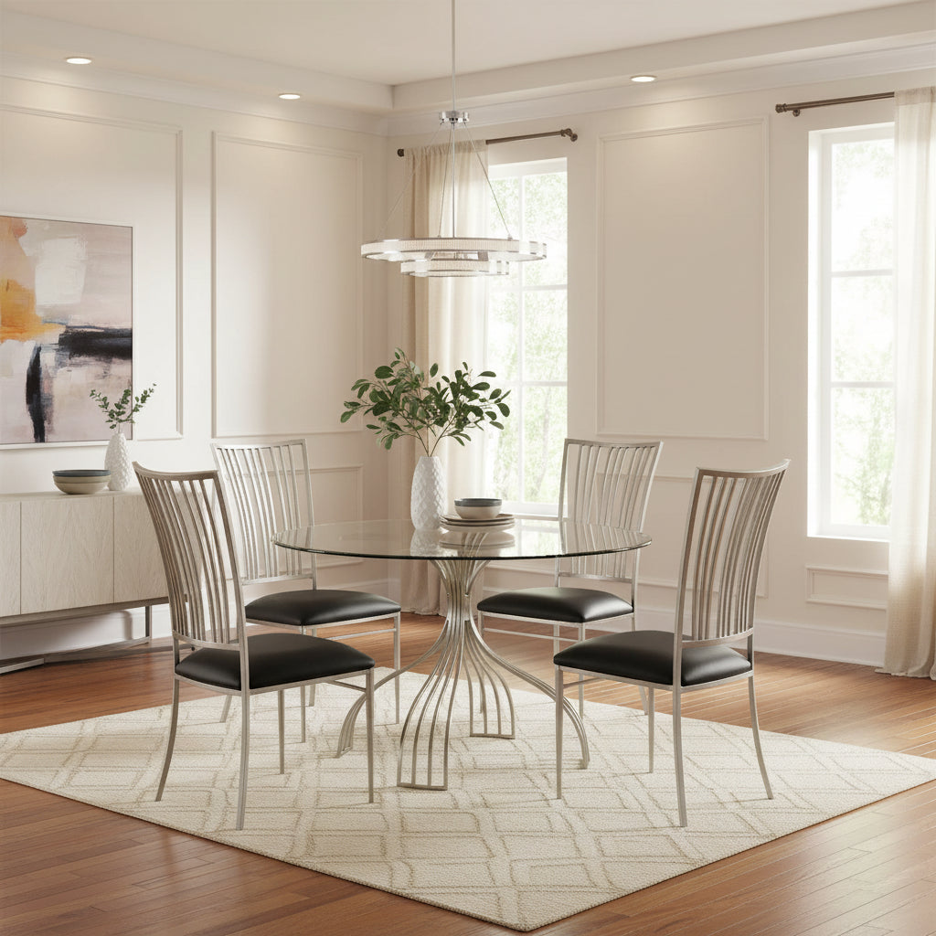 Somette Ashton Brushed Nickel/ Glass Dining Table - Top: 47 x 48 x 48 - Base: 29.33 x 32.99 x 32.99