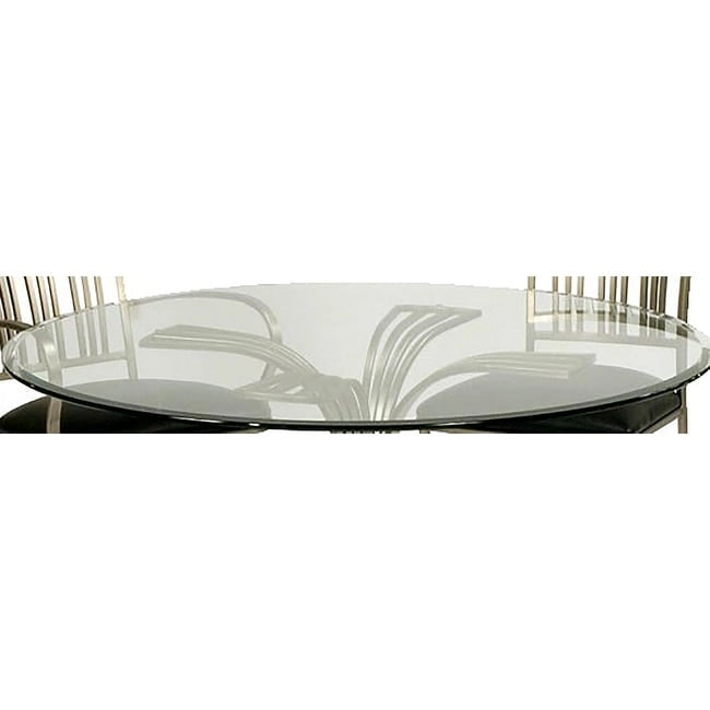 Table à manger ronde en verre, dessus argenté, base en nickel brossé, 122 cm, 4 personnes