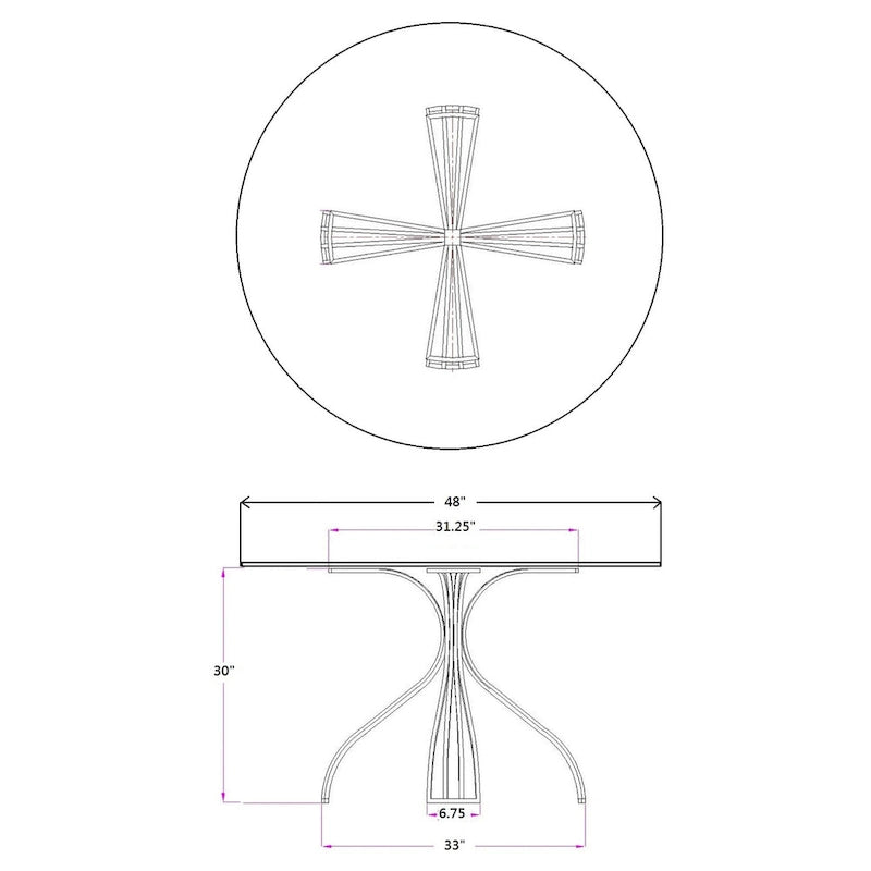 Table à manger ronde en verre, dessus argenté, base en nickel brossé, 122 cm, 4 personnes
