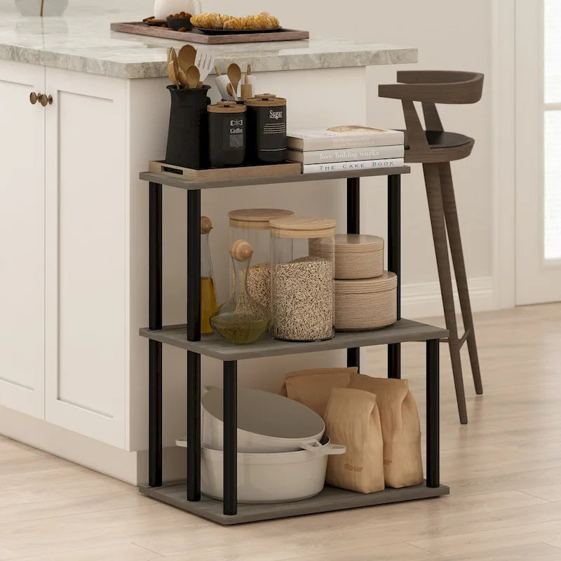 Étagère de rangement de cuisine moderne à 3 niveaux sans outils Americano / Chêne français gris / Pin ambré / Noyer Columbia avec tubes en PVC, 1 personne
