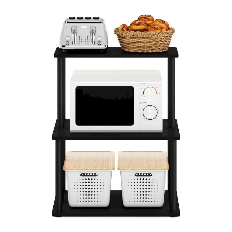 Étagère de rangement de cuisine moderne à 3 niveaux sans outils Americano / Chêne français gris / Pin ambré / Noyer Columbia avec tubes en PVC, 1 personne