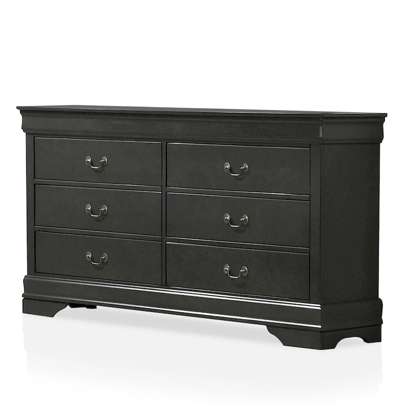 Commode transitionnelle à 6 tiroirs, en bois noir/cerise/gris, avec pieds en console et tiroirs à queue d'aronde, 58 po