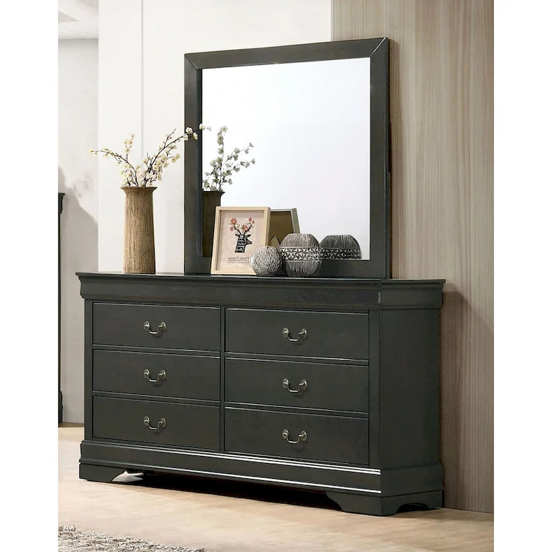 Commode transitionnelle à 6 tiroirs, en bois noir/cerise/gris, avec pieds en console et tiroirs à queue d'aronde, 58 po