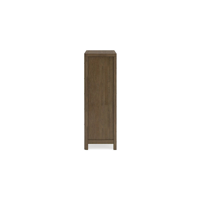 Commode 5 tiroirs, marron clair, style champêtre, 1 personne