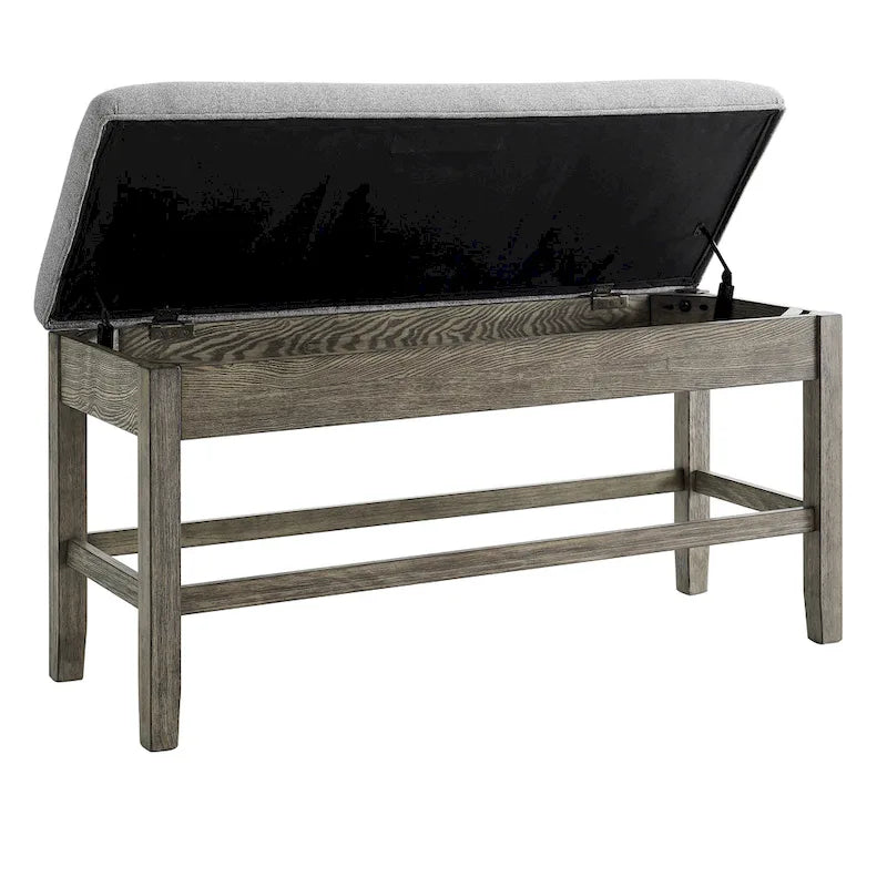 Banc de rangement capitonné gris Driftwood, 1 personne