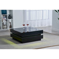 Table basse carrée noire brillante avec lumières d'ambiance LED et télécommande, 2 personnes