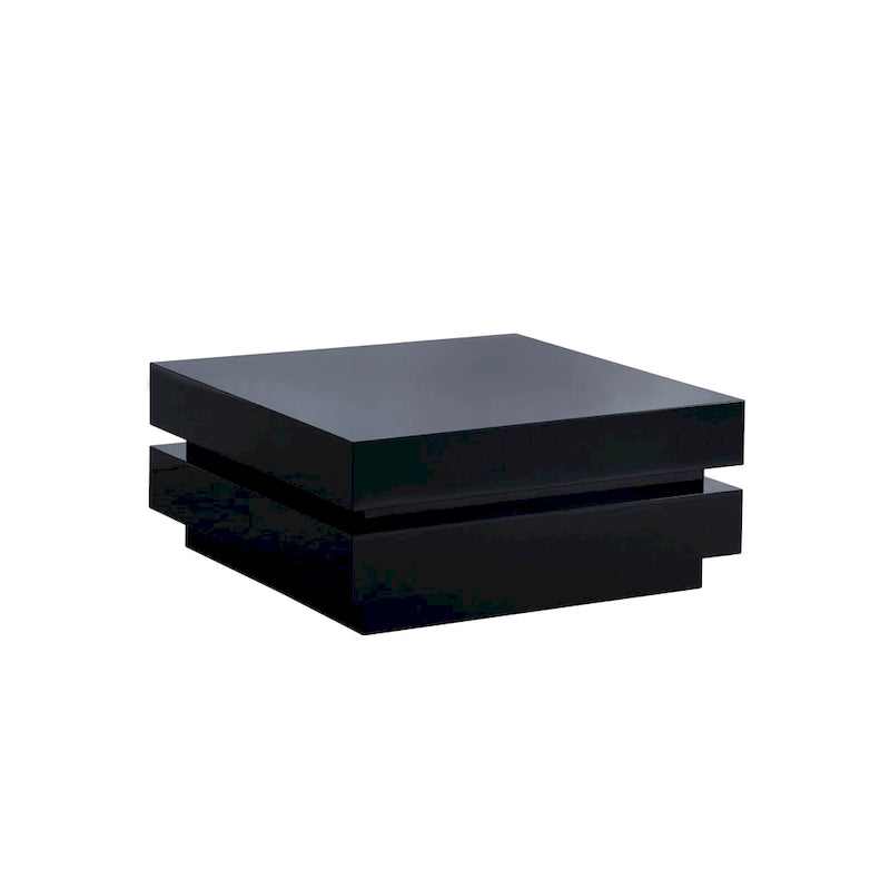 Table basse carrée noire brillante avec lumières d'ambiance LED et télécommande, 2 personnes