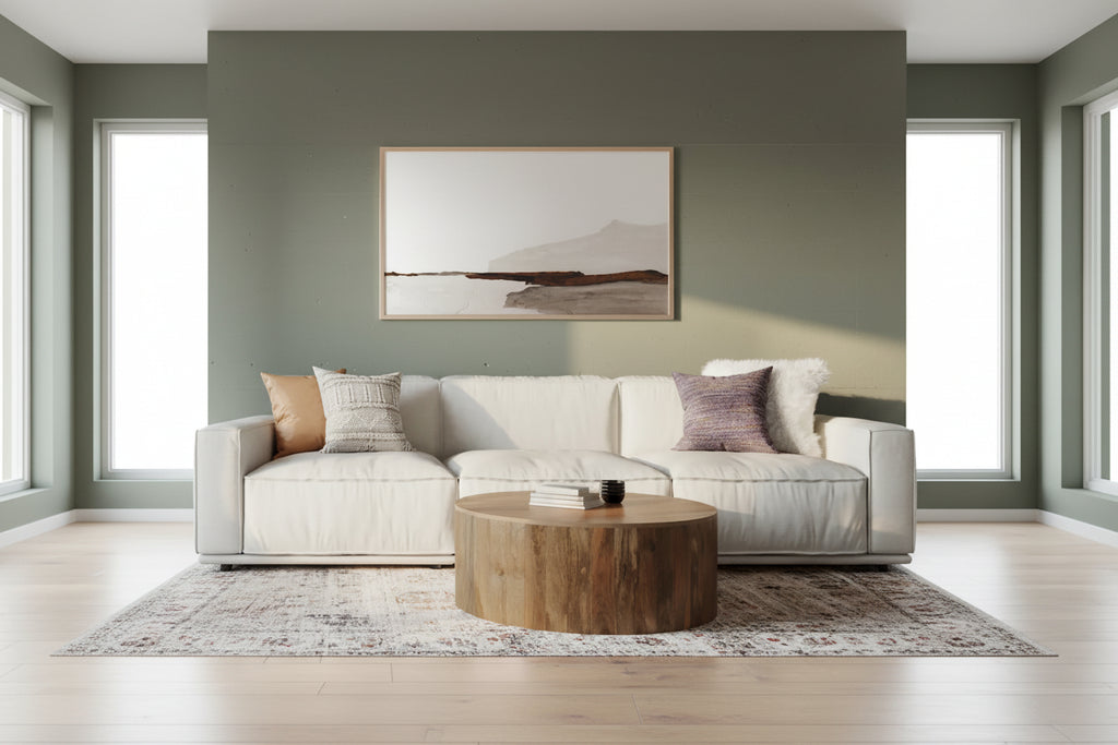 Table basse ronde tambour en manguier massif, 36 pouces – Finition blanchie / Noyer / Noir / Naturel