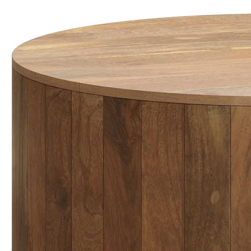 Table basse ronde tambour en manguier massif, 36 pouces – Finition blanchie / Noyer / Noir / Naturel