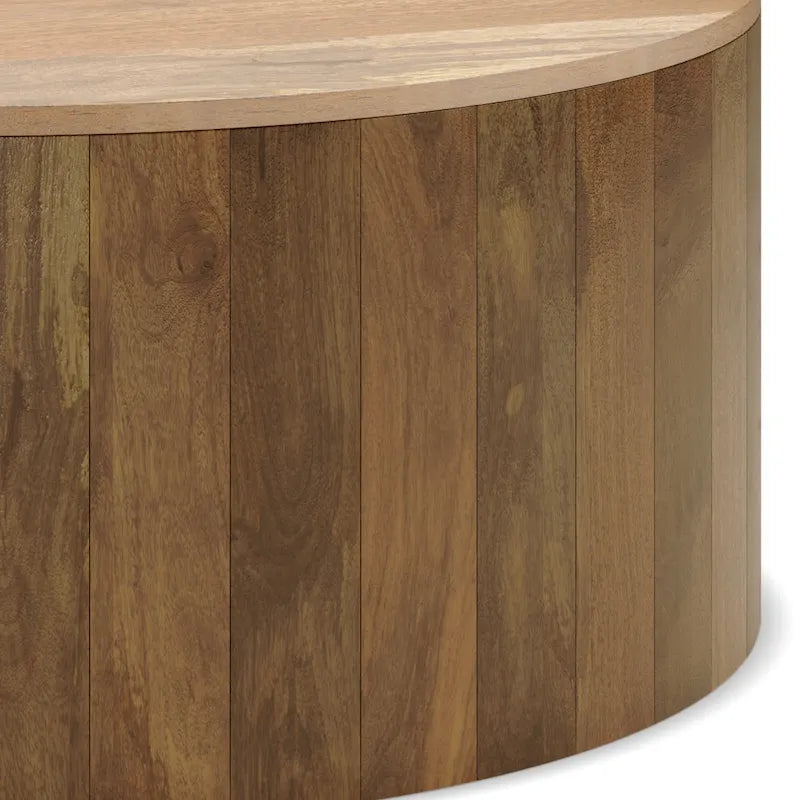 Table basse ronde tambour en manguier massif, 36 pouces – Finition blanchie / Noyer / Noir / Naturel