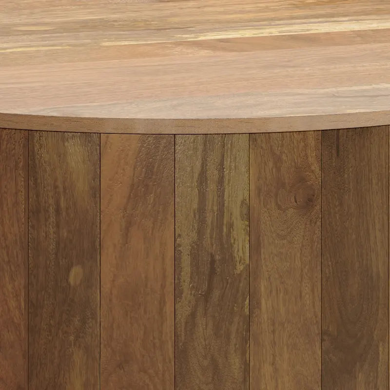 Table basse ronde tambour en manguier massif, 36 pouces – Finition blanchie / Noyer / Noir / Naturel