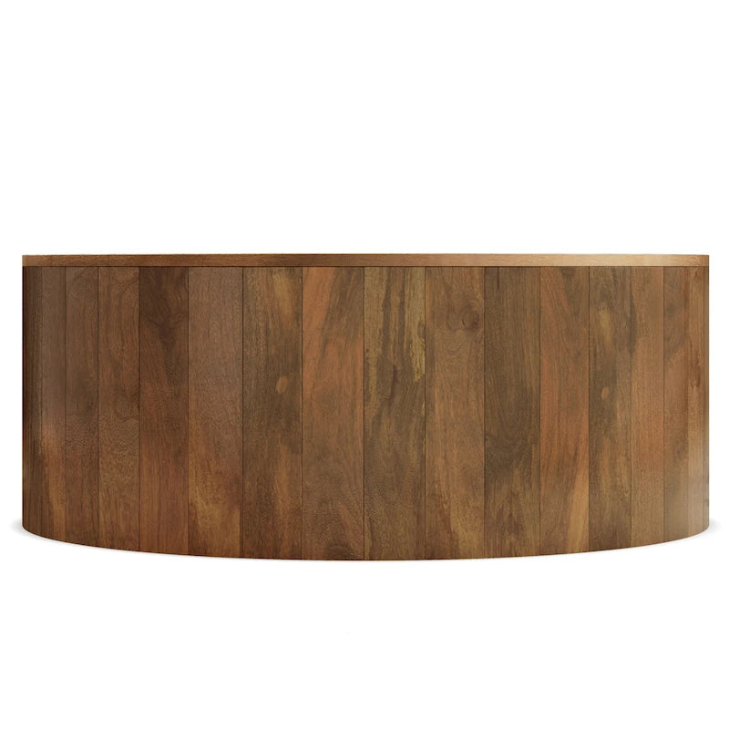 Table basse ronde tambour en manguier massif, 36 pouces – Finition blanchie / Noyer / Noir / Naturel