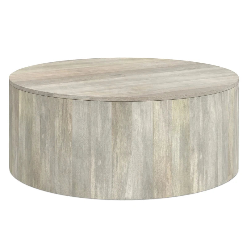 Table basse ronde tambour en manguier massif, 36 pouces – Finition blanchie / Noyer / Noir / Naturel