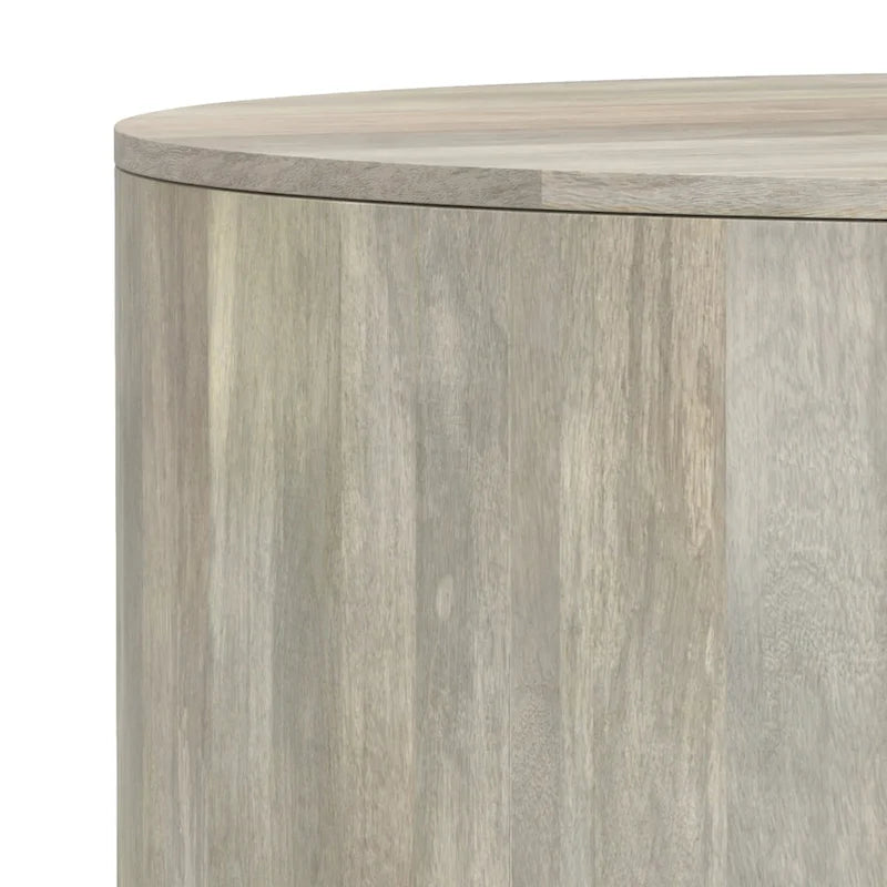 Table basse ronde tambour en manguier massif, 36 pouces – Finition blanchie / Noyer / Noir / Naturel