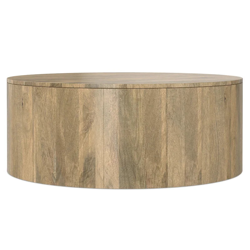 Table basse ronde tambour en manguier massif, 36 pouces – Finition blanchie / Noyer / Noir / Naturel