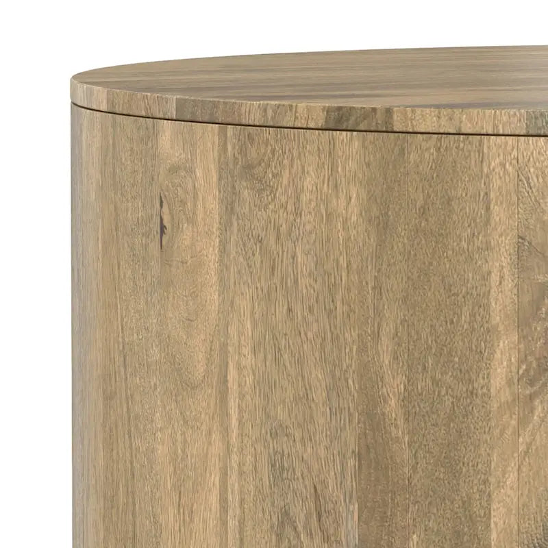 Table basse ronde tambour en manguier massif, 36 pouces – Finition blanchie / Noyer / Noir / Naturel