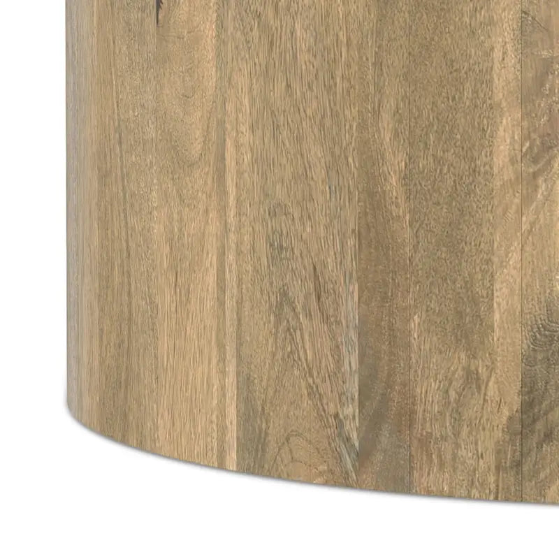 Table basse ronde tambour en manguier massif, 36 pouces – Finition blanchie / Noyer / Noir / Naturel