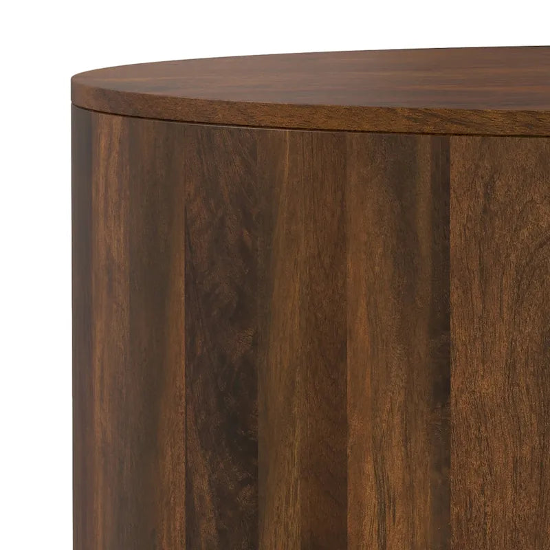 Table basse ronde tambour en manguier massif, 36 pouces – Finition blanchie / Noyer / Noir / Naturel