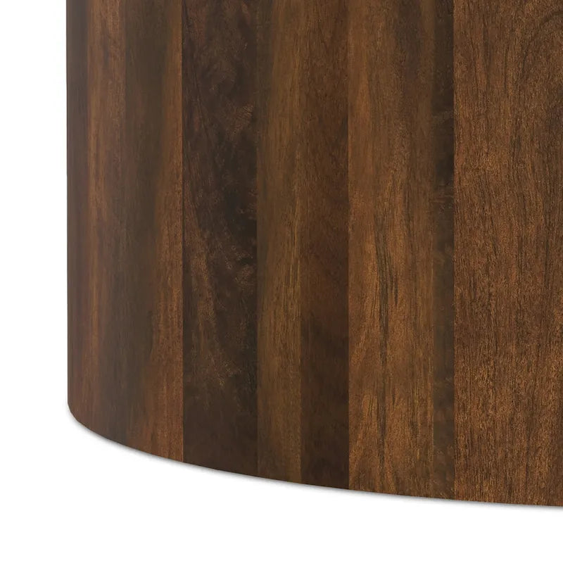 Table basse ronde tambour en manguier massif, 36 pouces – Finition blanchie / Noyer / Noir / Naturel