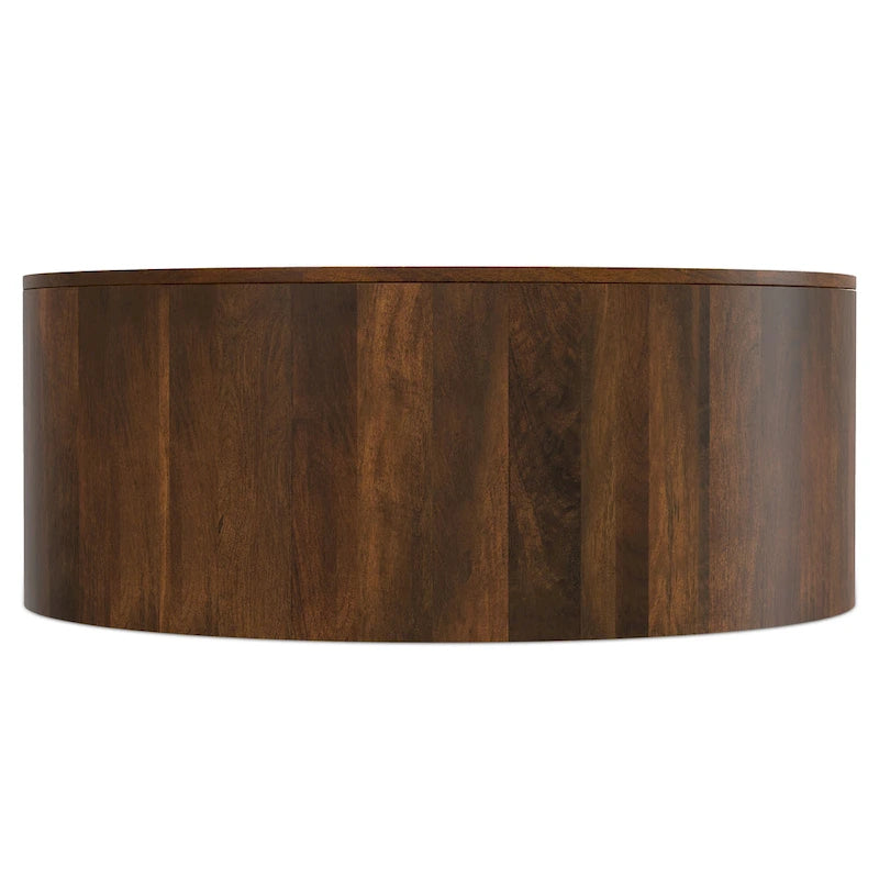 Table basse ronde tambour en manguier massif, 36 pouces – Finition blanchie / Noyer / Noir / Naturel