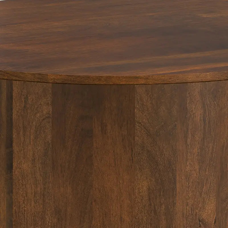 Table basse ronde tambour en manguier massif, 36 pouces – Finition blanchie / Noyer / Noir / Naturel