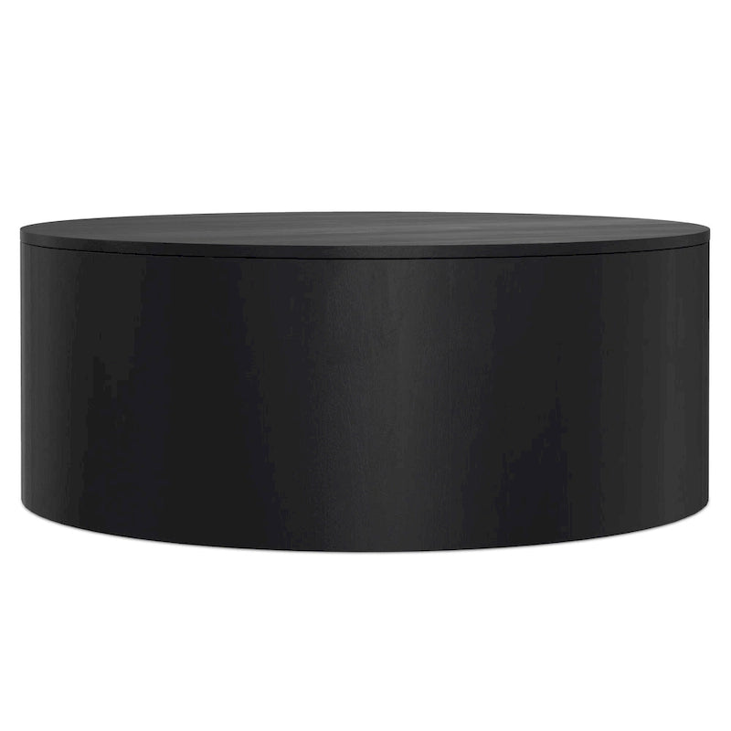 Table basse ronde tambour en manguier massif, 36 pouces – Finition blanchie / Noyer / Noir / Naturel