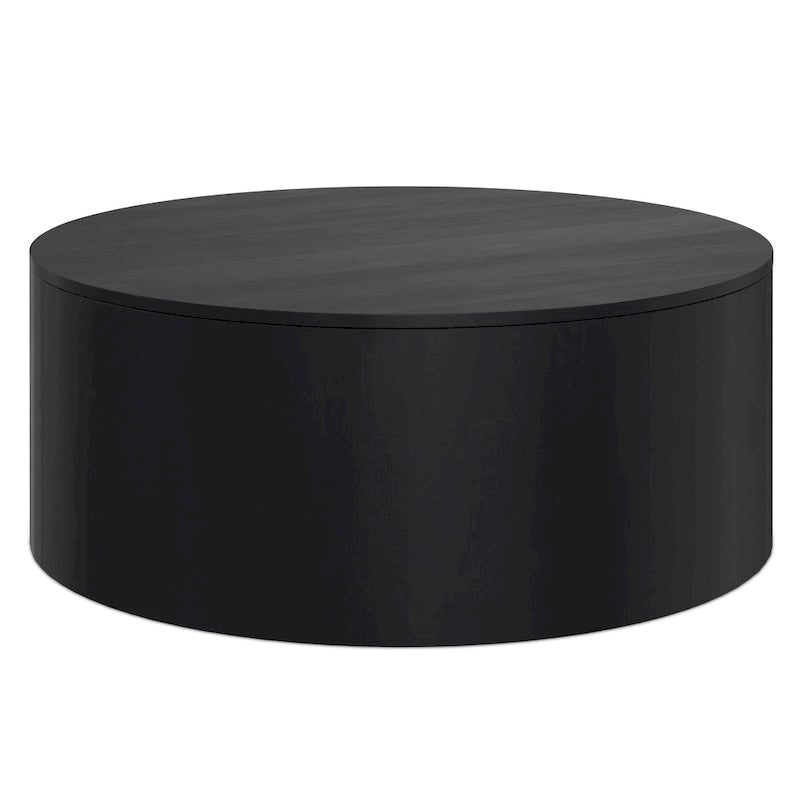 Table basse ronde tambour en manguier massif, 36 pouces – Finition blanchie / Noyer / Noir / Naturel