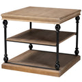 Gris délavé / Chêne brun et noir Table d'appoint carrée industrielle à 3 niveaux avec structure en métal et étagères en bois, 1 personne