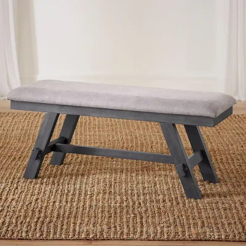 Banc de salle à manger capitonné de style transitionnel, espresso/gris, avec cadre en bois d'hévéa et patins en nylon, 48 pouces
