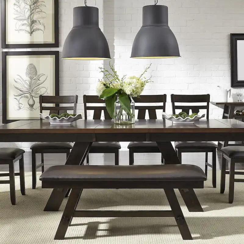 Banc de salle à manger capitonné de style transitionnel, espresso/gris, avec cadre en bois d'hévéa et patins en nylon, 48 pouces