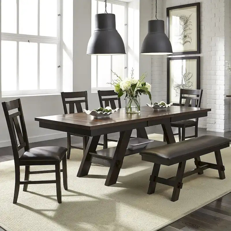 Banc de salle à manger capitonné de style transitionnel, espresso/gris, avec cadre en bois d'hévéa et patins en nylon, 48 pouces