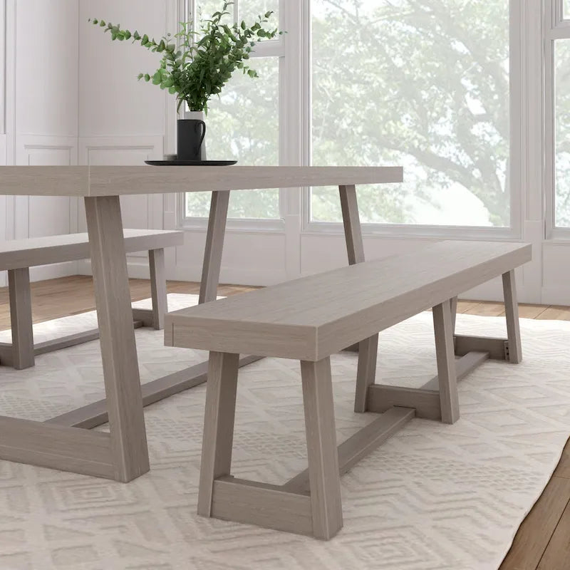 Pecan Wirebrush / Seashell Wirebrush Solid Pine Farmhouse Dining Bench, 86 Inch, 4-Person