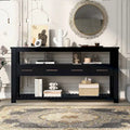 Console vintage noire/bleu marine/blanche avec 4 tiroirs et 2 étagères ouvertes, 1 personne