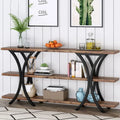 Table console industrielle étroite Marron / Gris / Or / Blanc-Marron / Tout gris avec cadre en métal en X et 3 étagères, 180 cm