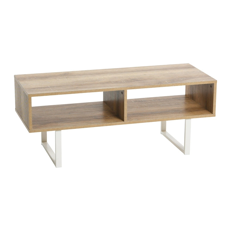 Table basse moderne 39,25 pouces en chêne côtier / ardoise / noir / frêne avec 2 compartiments de rangement ouverts et pieds en acier