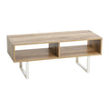 Table basse moderne 39,25 pouces en chêne côtier / ardoise / noir / frêne avec 2 compartiments de rangement ouverts et pieds en acier