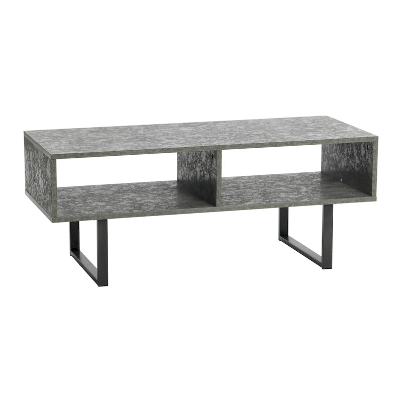 Table basse moderne 39,25 pouces en chêne côtier / ardoise / noir / frêne avec 2 compartiments de rangement ouverts et pieds en acier