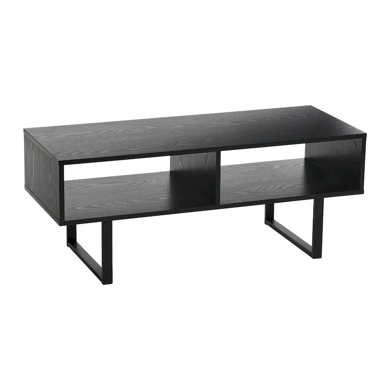 Table basse moderne 39,25 pouces en chêne côtier / ardoise / noir / frêne avec 2 compartiments de rangement ouverts et pieds en acier