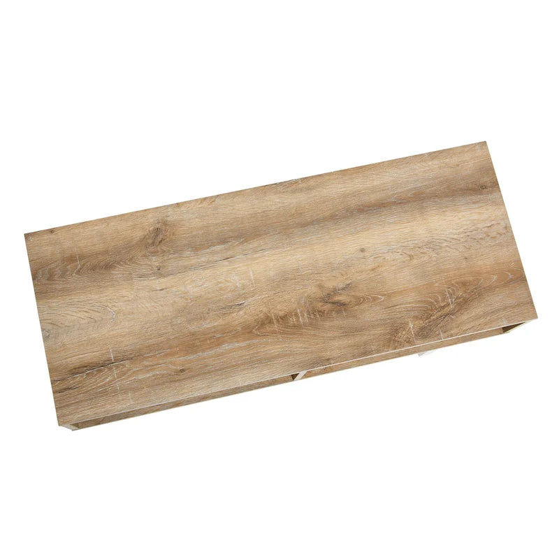 Table basse moderne 39,25 pouces en chêne côtier / ardoise / noir / frêne avec 2 compartiments de rangement ouverts et pieds en acier