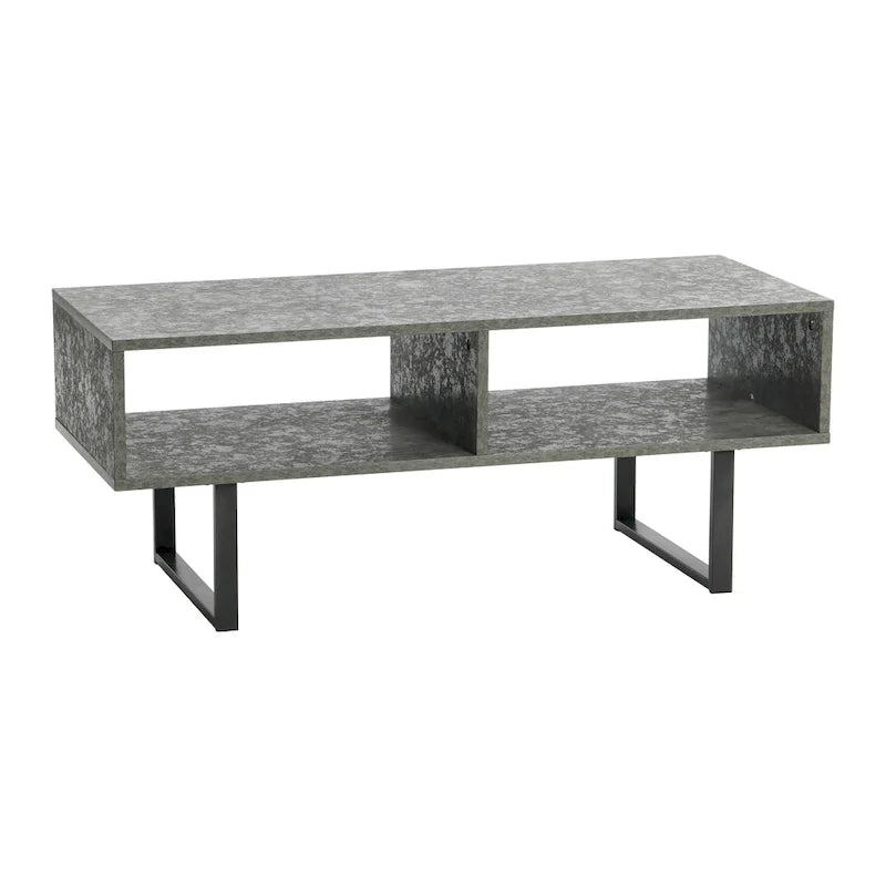 Table basse moderne 39,25 pouces en chêne côtier / ardoise / noir / frêne avec 2 compartiments de rangement ouverts et pieds en acier