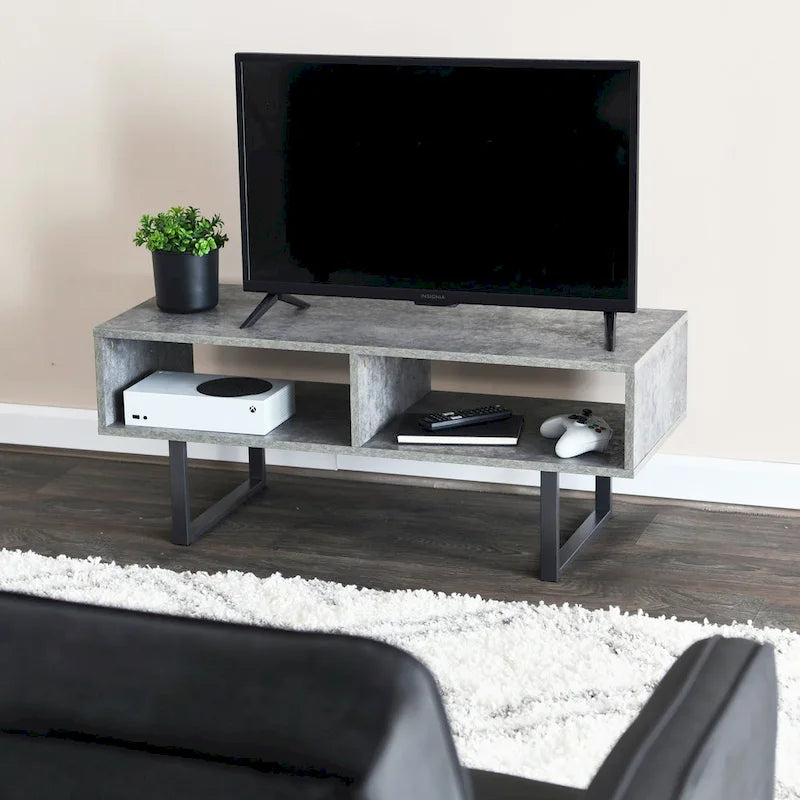 Table basse moderne 39,25 pouces en chêne côtier / ardoise / noir / frêne avec 2 compartiments de rangement ouverts et pieds en acier