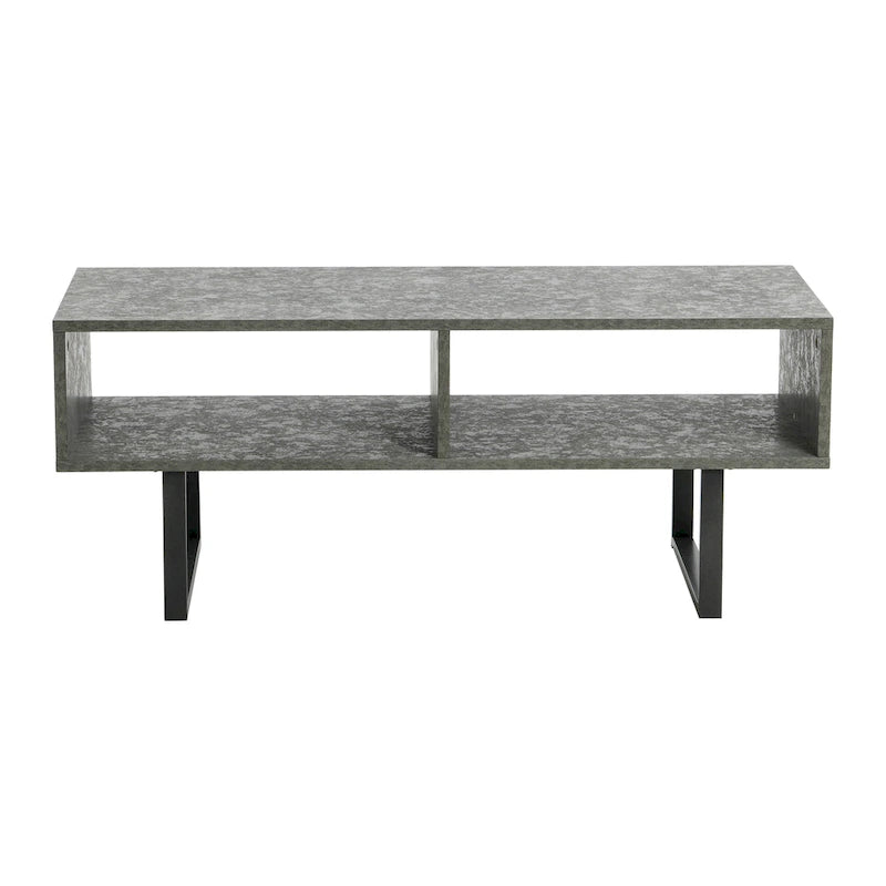 Table basse moderne 39,25 pouces en chêne côtier / ardoise / noir / frêne avec 2 compartiments de rangement ouverts et pieds en acier