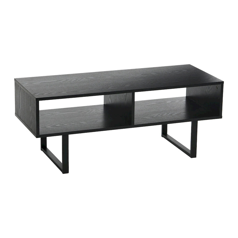 Table basse moderne 39,25 pouces en chêne côtier / ardoise / noir / frêne avec 2 compartiments de rangement ouverts et pieds en acier