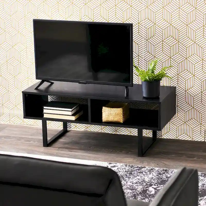 Table basse moderne 39,25 pouces en chêne côtier / ardoise / noir / frêne avec 2 compartiments de rangement ouverts et pieds en acier